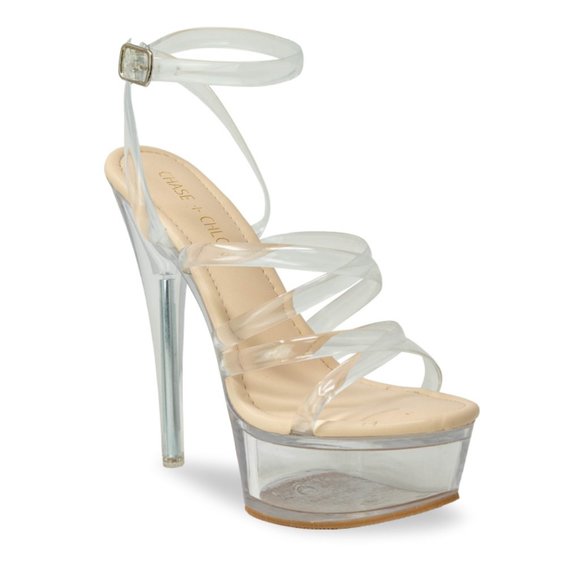 Women's Clear Stiletto High Heel Platform Sandals with Clear Straps - Picture 2 of 3